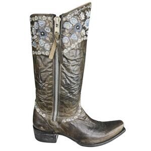 Old Gringo Gayla Razz Olive Brown Side Zip Floral Cowgirl Boots Size US 10.5 B